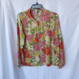Kikit Blouse Jacket Women’s Front Zipper Long Sleeve Floral Print, sz L